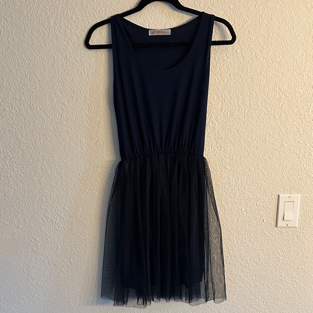Navy tshirt Sleeveless Dress with tulle